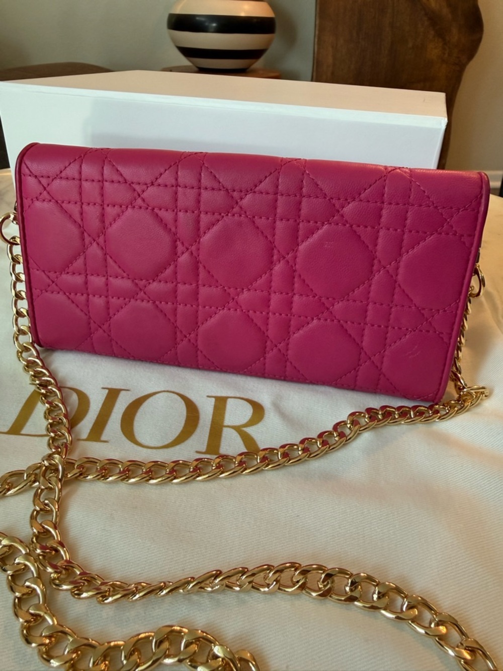 Christian Dior Fuchsia Cannage leather WOC wallet on Chain - Picture 12 of 16